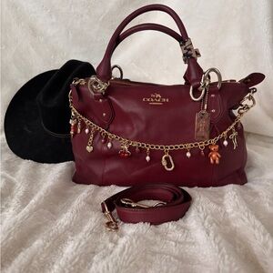 Coach Burgundy Satchel with Gold Charm Accents